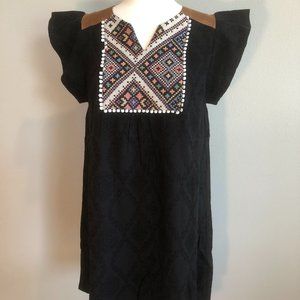 THML Black Mini Dress with Multicolor Embroidered Yoke